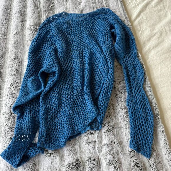 Gabriela Hearst Open Knit Asymmetric Blue Top - Picture 7 of 7